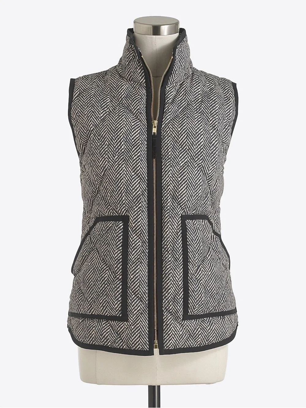 NWT! J. Crew Black Printed Quilted Waterfowl Feathers Down Puffer Vest. Size XS.